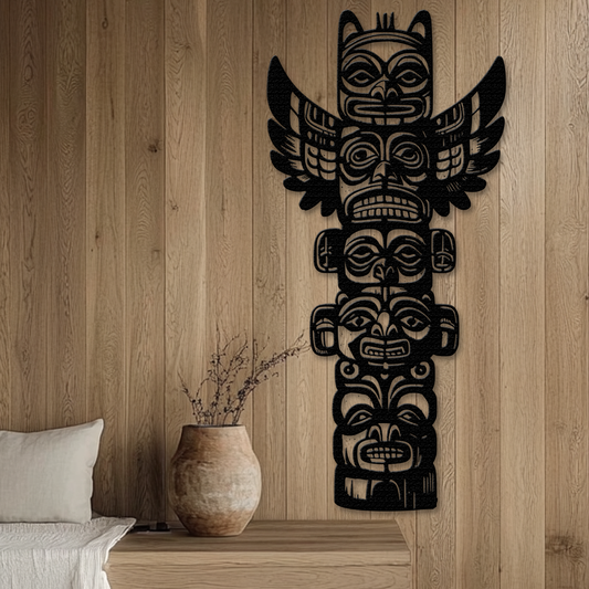 Northwest tribal totem pole metal wall art – Native American decor